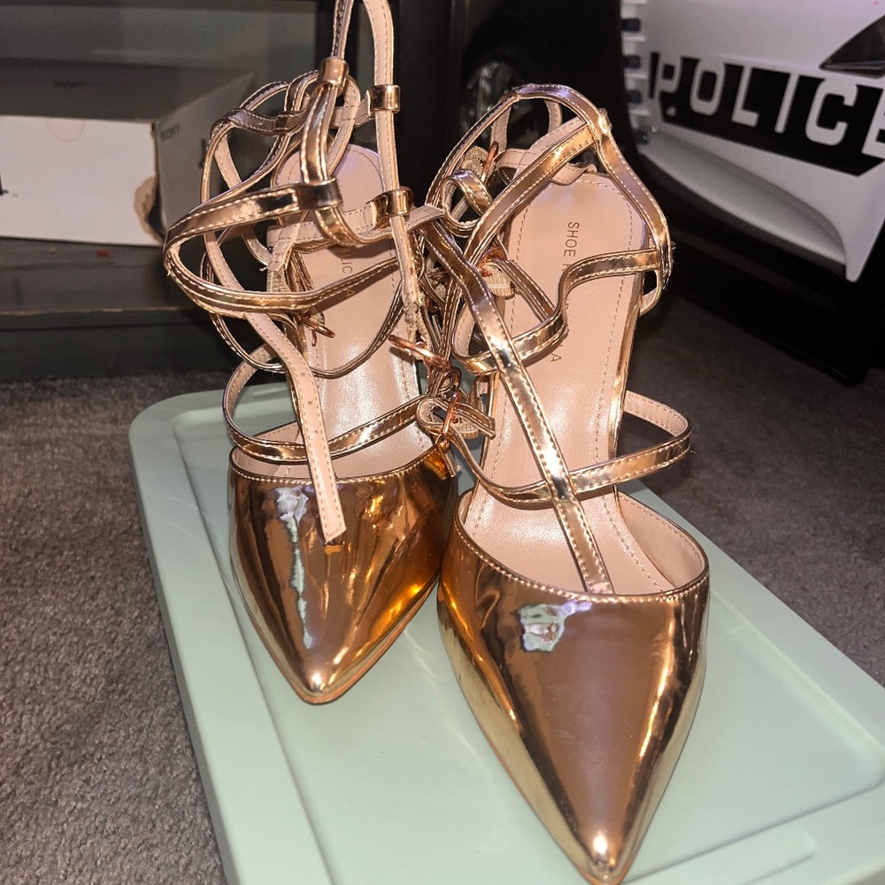 Rose gold gladiator heels